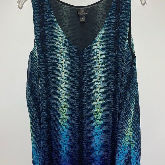 Worthington Women's Multicolor Snake Print V-Neck Sheer Trim Tunic Blouse XL - Picture 1 of 6